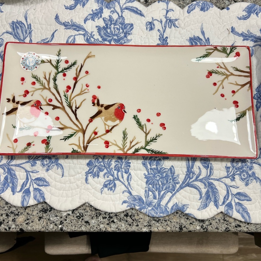 PApart hand painted In Turkey Festive Red and Cream Serving Platter